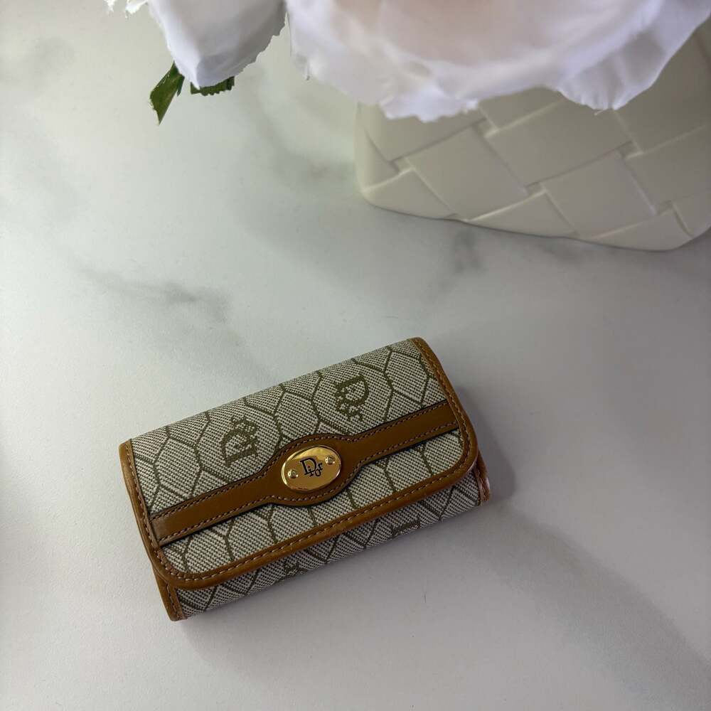 Christian Dior Vintage Honeycomb Canvas 6-Key Holder Case